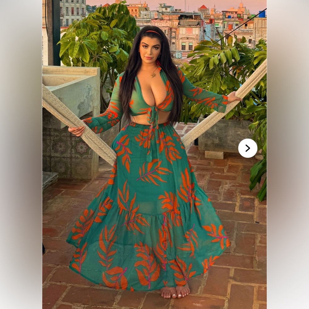 Tropical Print Tie-Front Maxi Dress